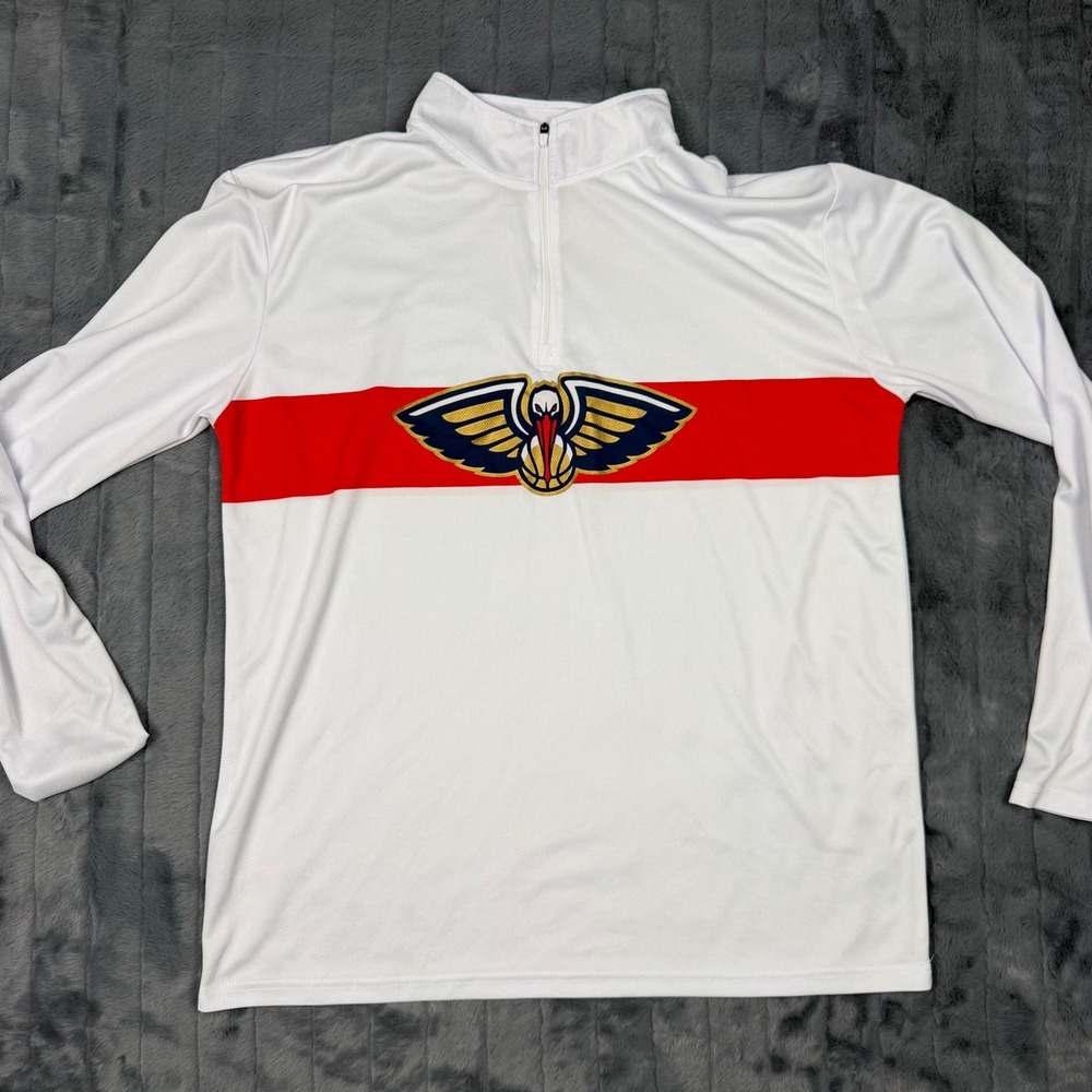 New Orleans Pelicans NBA Mens XL Quarter Zip Pullover White Red Long Sleeve Top